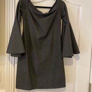 Vince Camuto metallic gray off shoulder mini dress Sz 8 stretch